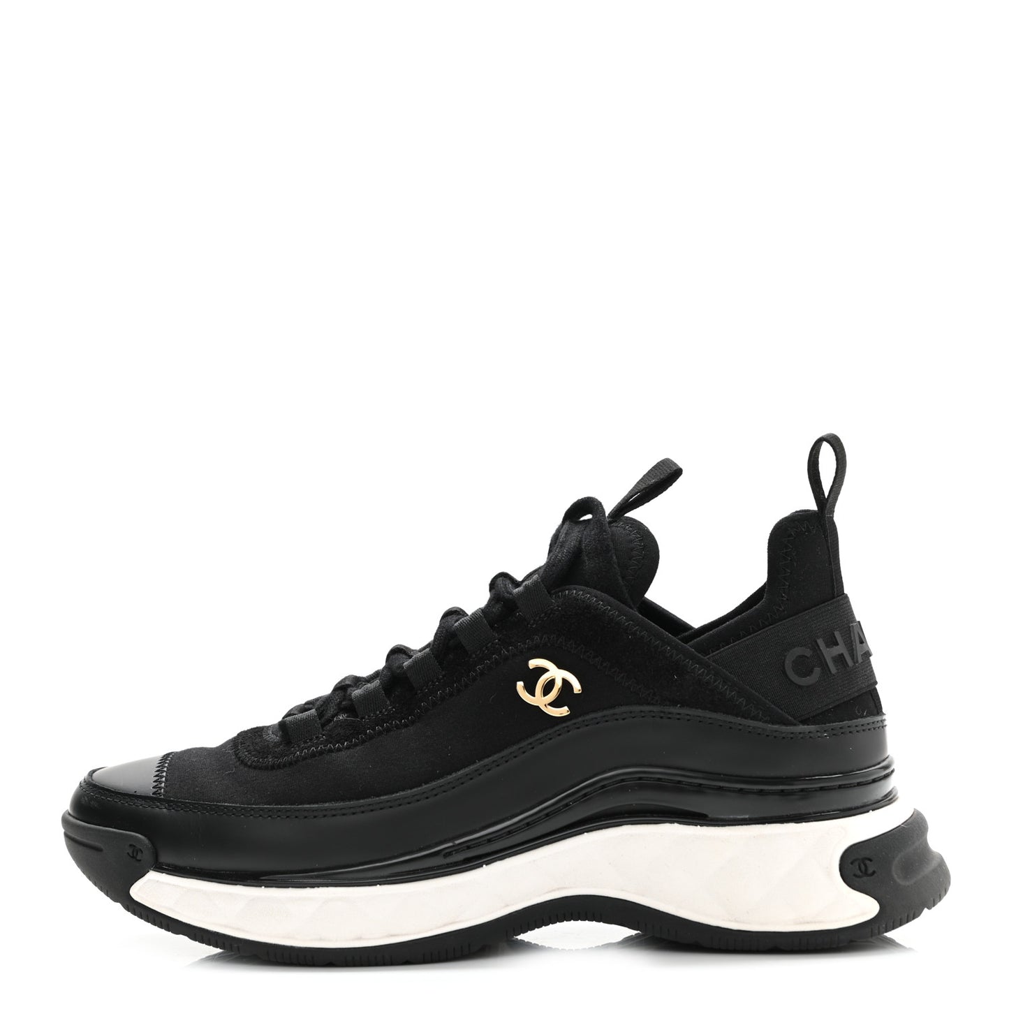 Velvet Calfskin Mixed Fibers CC Sneakers 36 Black