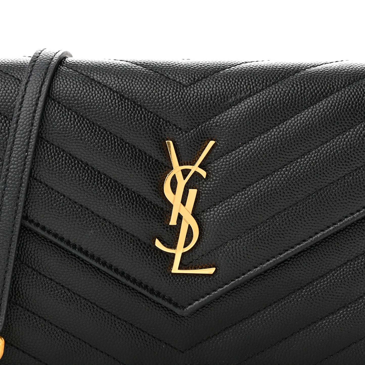 Grain De Poudre Matelasse Chevron Monogram Envelope Chain Wallet Black