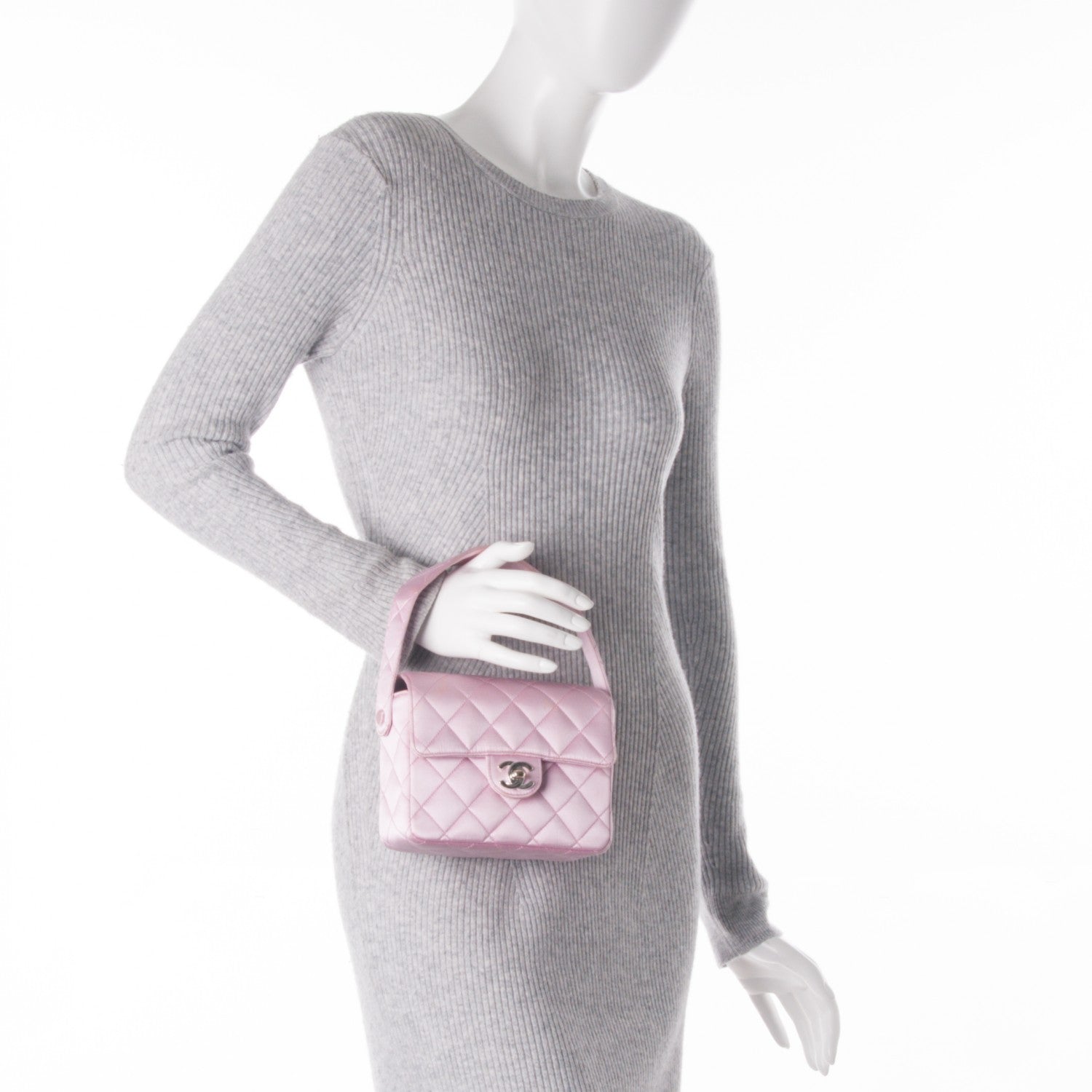 Chanel Satin Quilted Evening Bag Pink 2 of 9