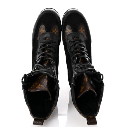 Louis Vuitton Suede Calfskin Monogram Laureate Platform Desert Boots 38 Black 2 of 11