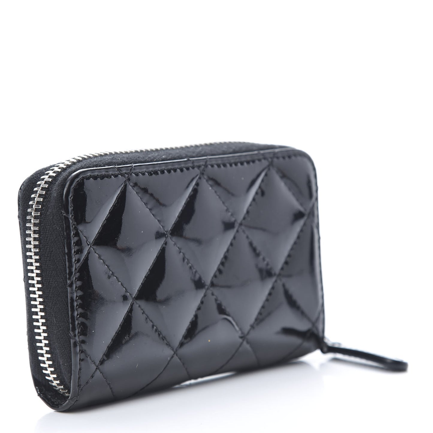 Patent Calfskin Quilted Zip Coin Purse Black