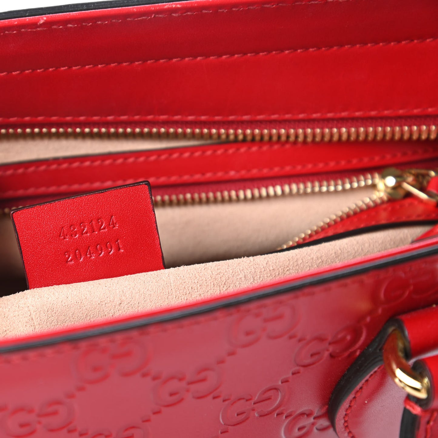Guccissima Small Zippered Bucket Tote Hibiscus Red