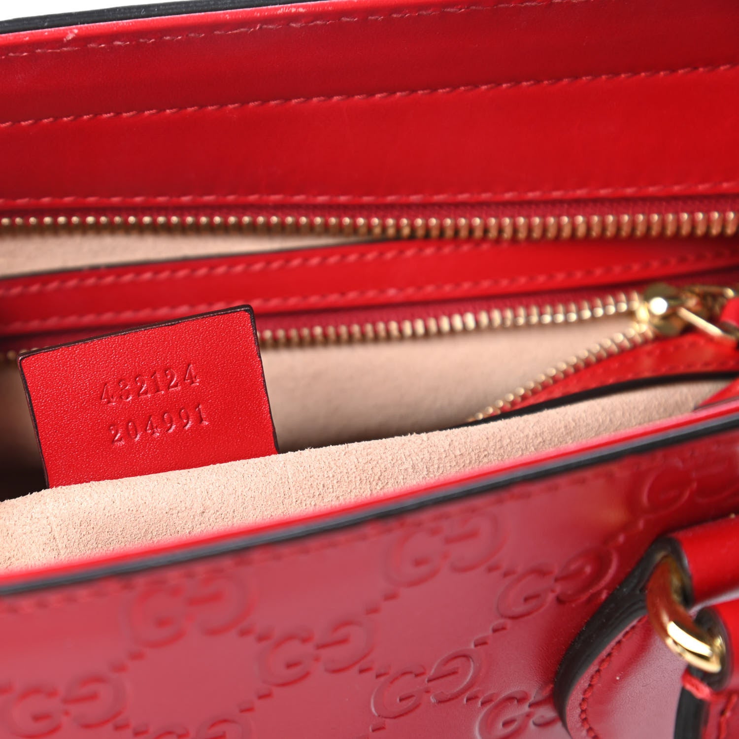 Gucci Guccissima Small Zippered Bucket Tote Hibiscus Red 9 of 10