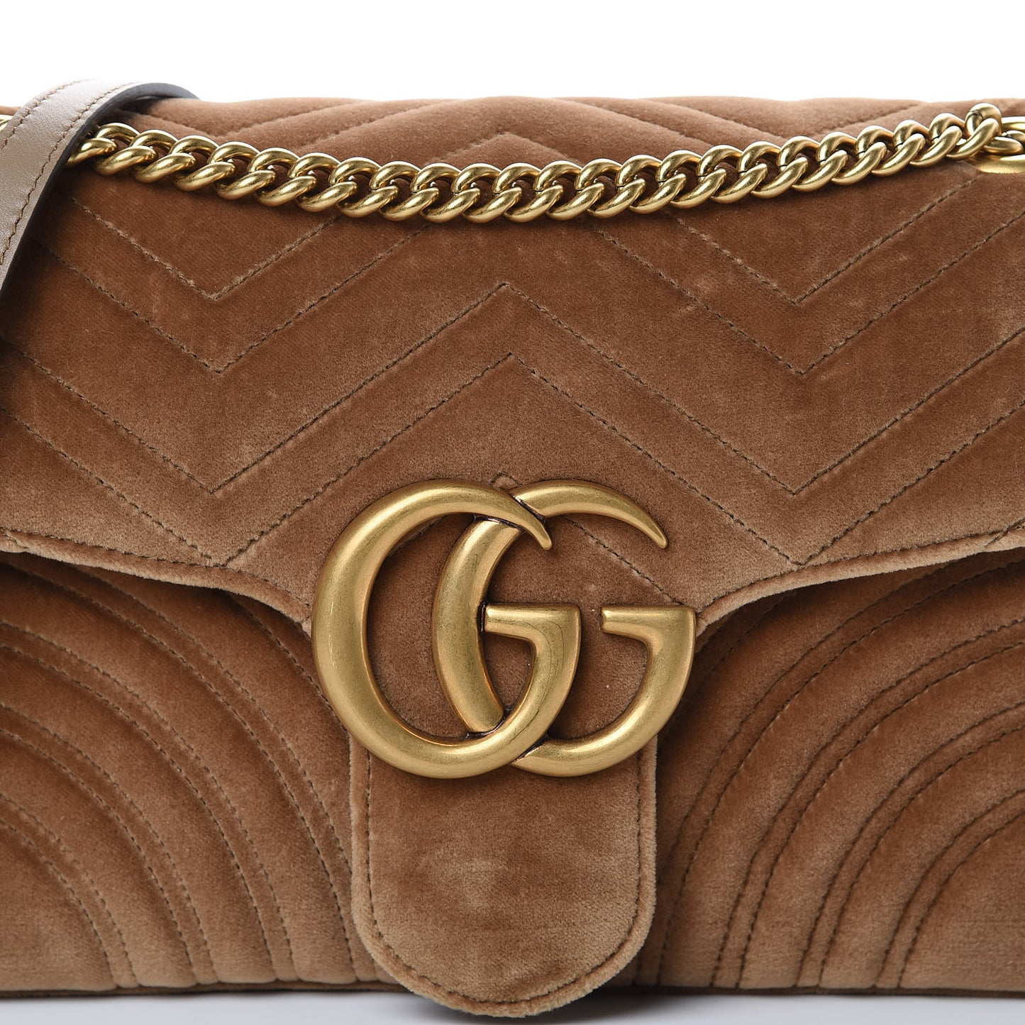 Velvet Matelasse Medium GG Marmont Shoulder Bag Taupe