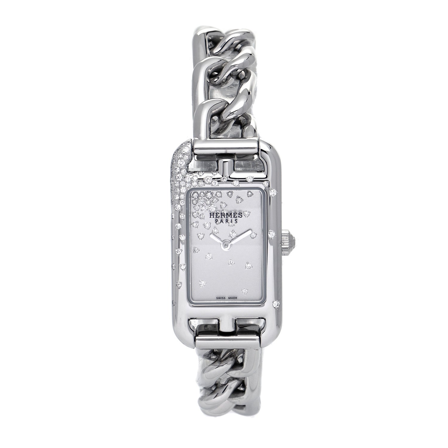 Hermes Stainless Steel Diamond 17mm Nantucket Jete De Diamants Quartz Watch 1 of 6