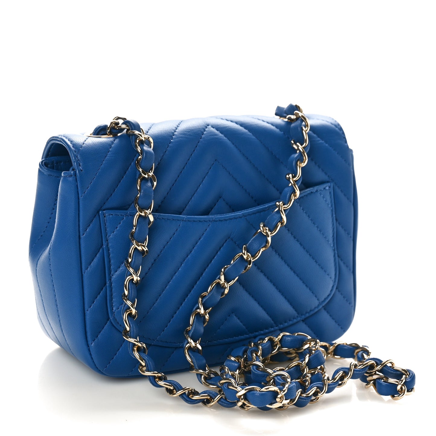 Lambskin Chevron Quilted Mini Square Flap Blue