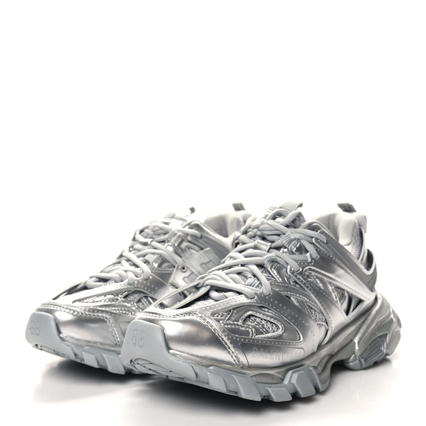 Metallic Calfskin Mesh Nylon Womens Track Sneakers 36 Silver