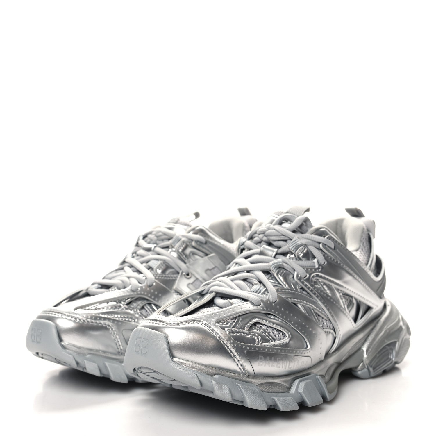 Balenciaga Metallic Calfskin Mesh Nylon Womens Track Sneakers 36 Silver 3 of 8