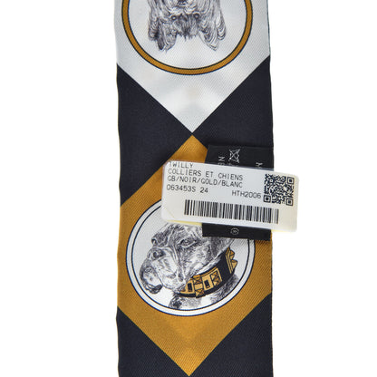 Hermes Silk Colliers Et Chiens Twilly Black Gold White 2 of 4