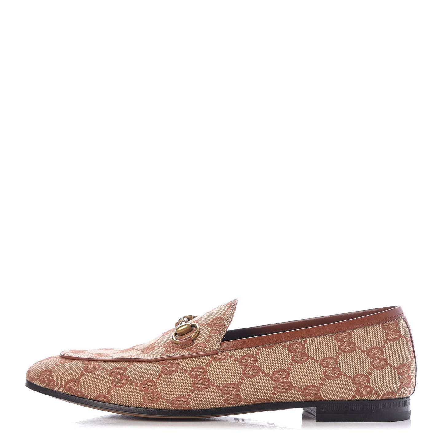 Canvas GG Monogram Horsebit Womens Jordaan Loafers 37.5 Beige Ruggine Rust