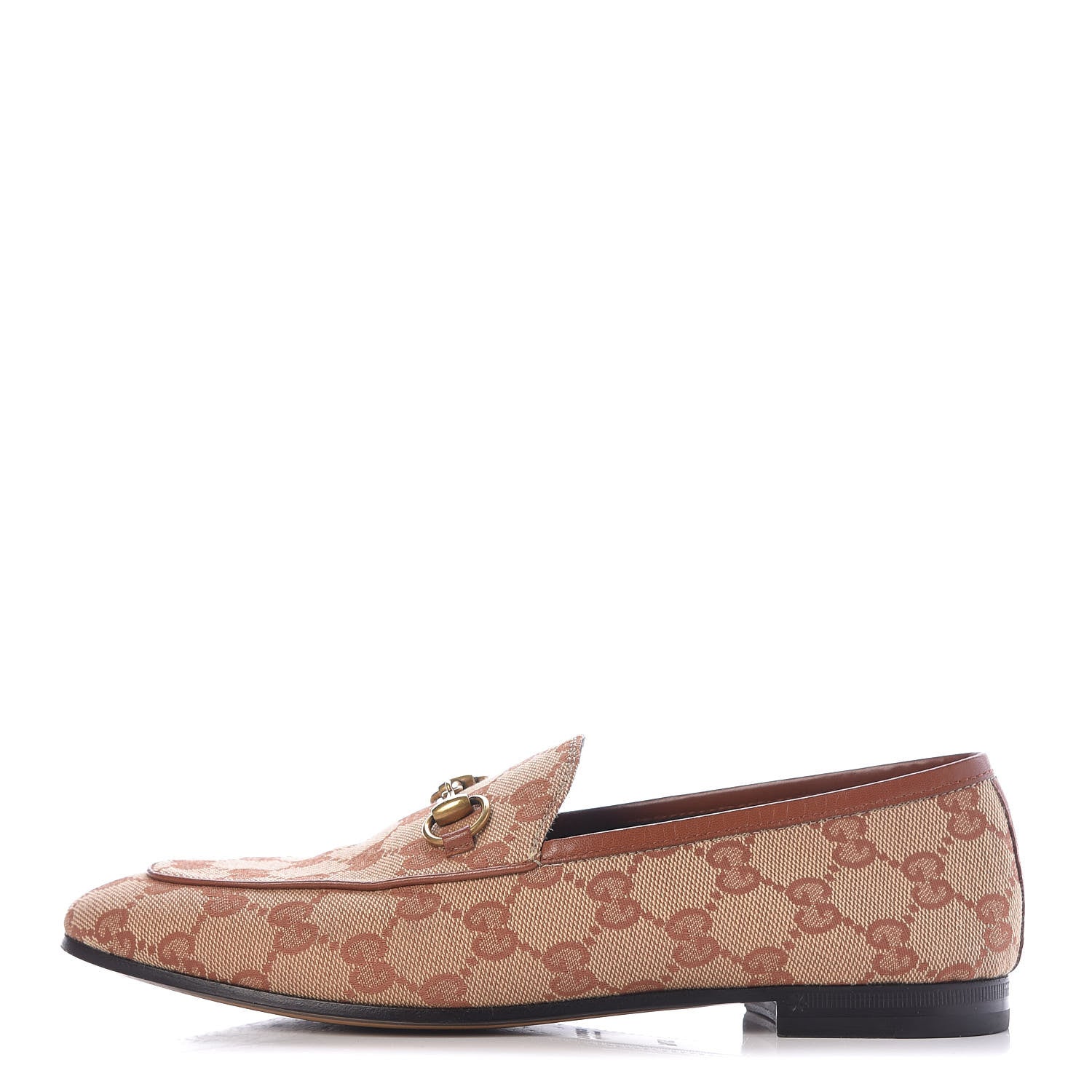 Gucci Canvas GG Monogram Horsebit Womens Jordaan Loafers 37.5 Beige Ruggine Rust 1 of 13