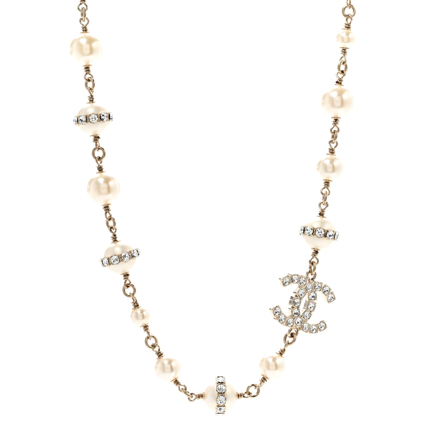 Crystal Pearl CC Short Necklace Gold