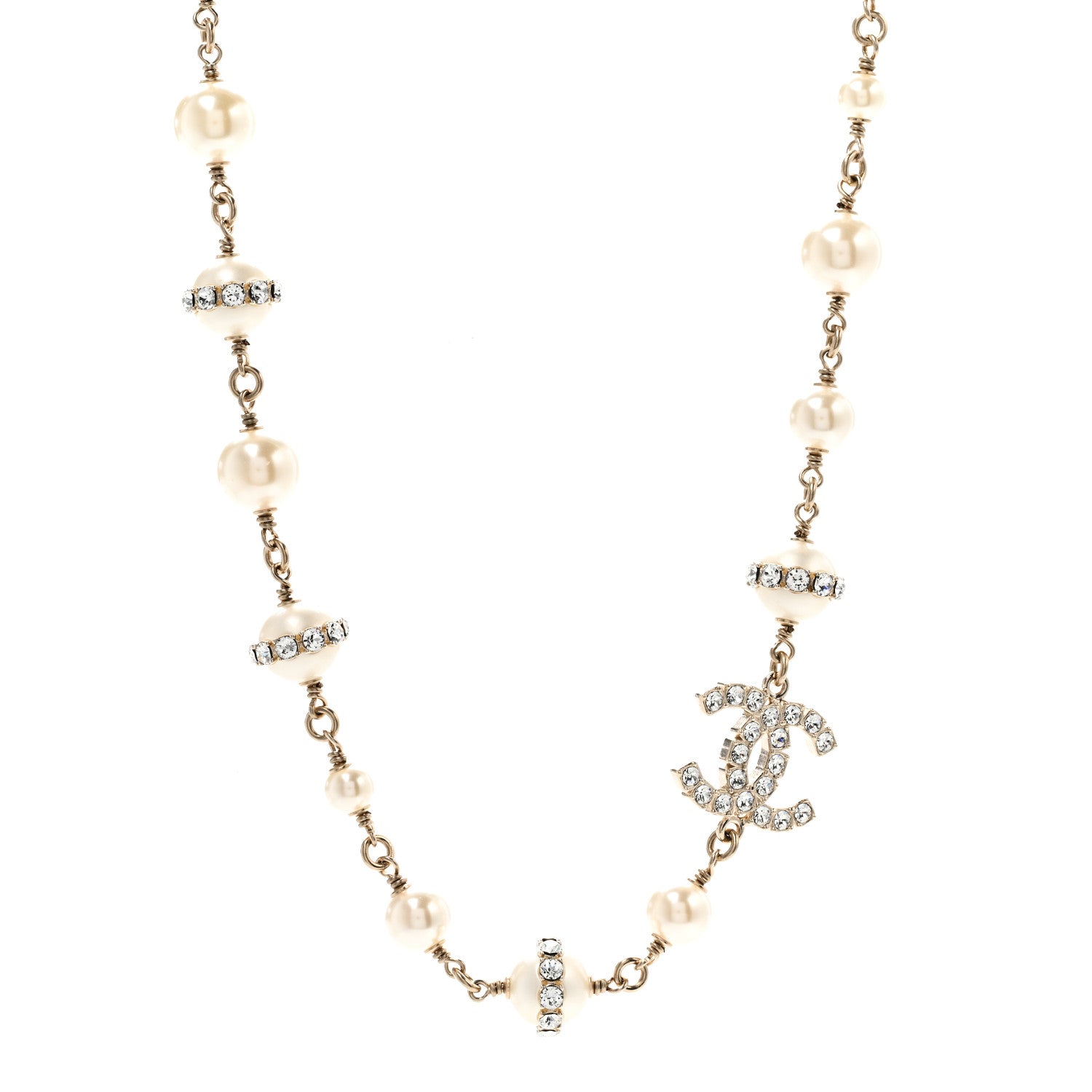 Chanel Crystal Pearl CC Short Necklace Gold 1 of 4