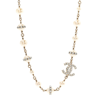 Chanel Crystal Pearl CC Short Necklace Gold 1 of 4