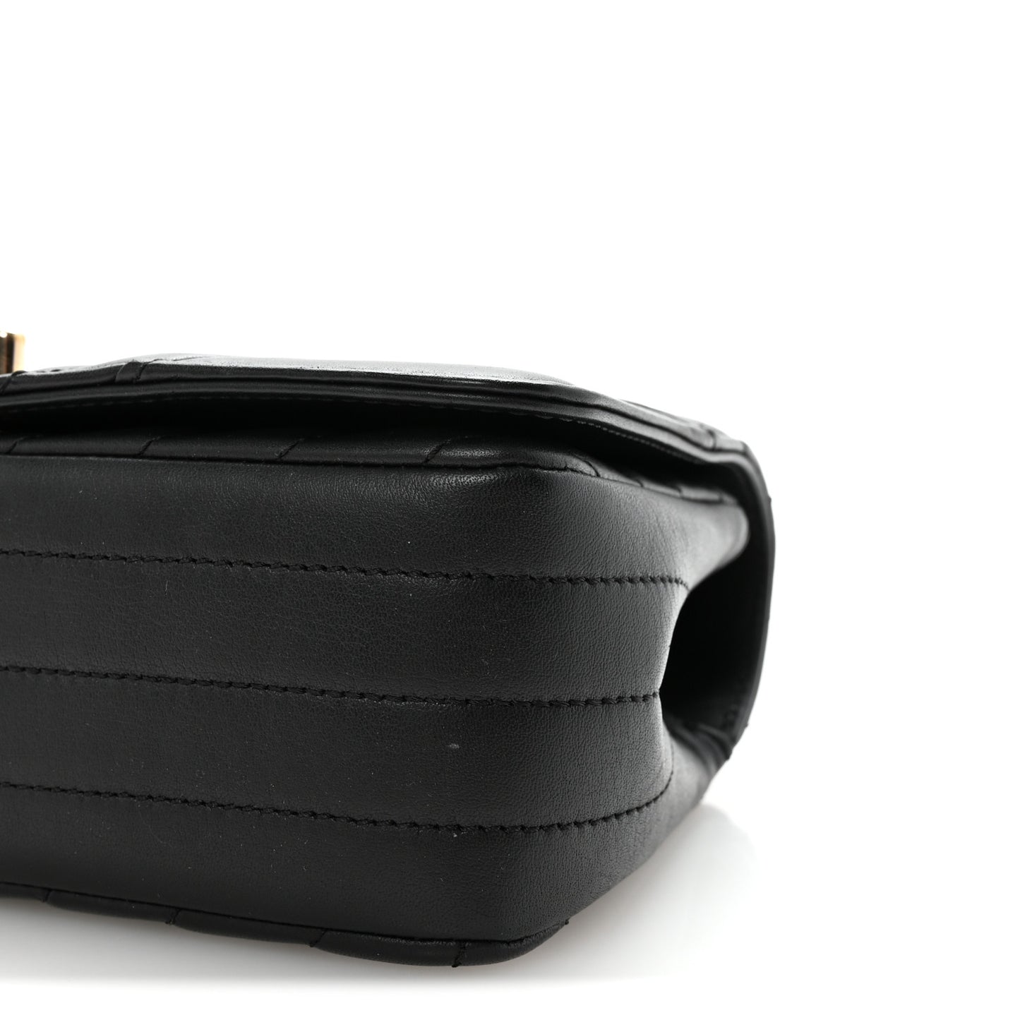 Calfskin Chevron Quilted Mini Statement Flap Black