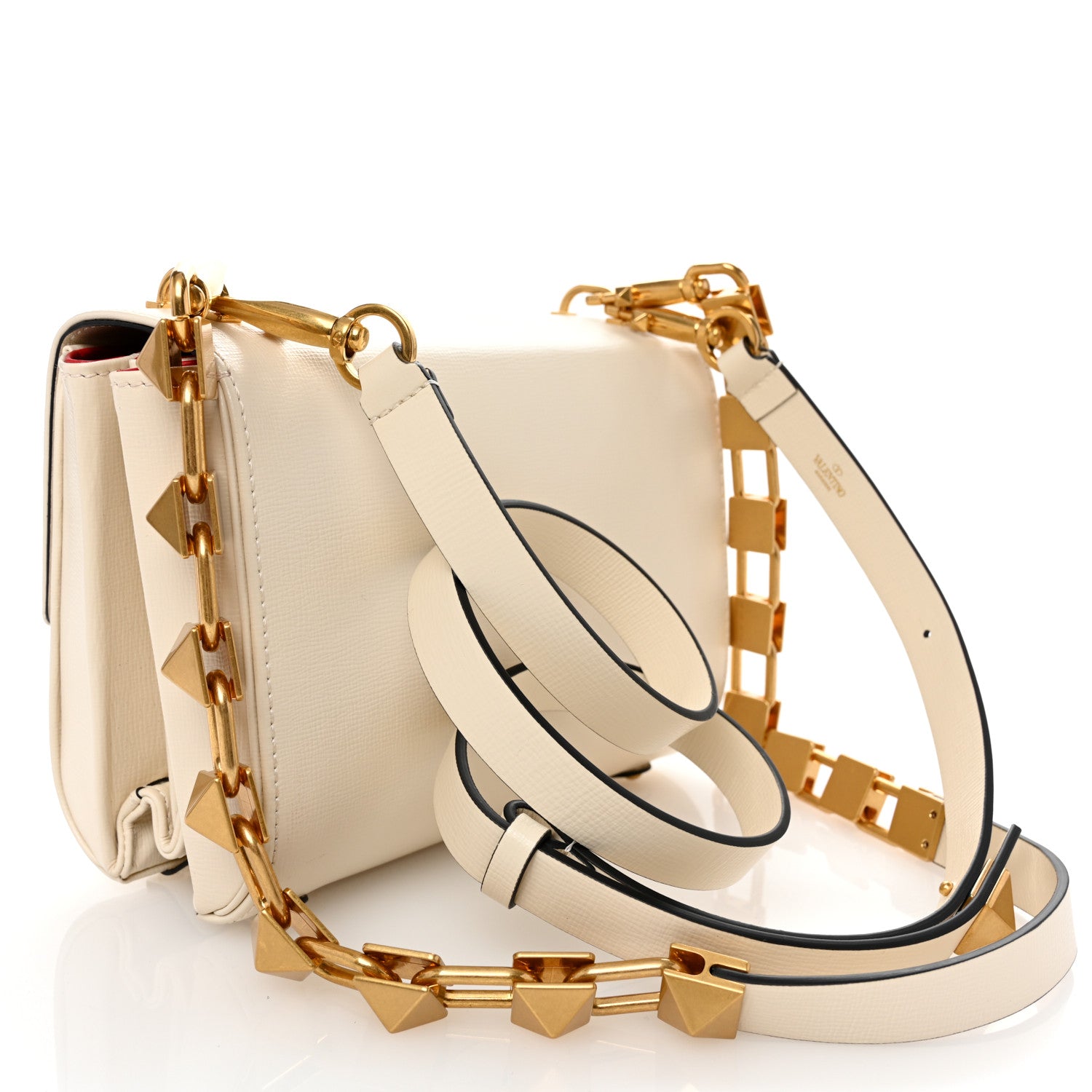 Valentino Garavani Grainy Calfskin VLogo Stud Sign Shoulder Bag Light Ivory 3 of 9