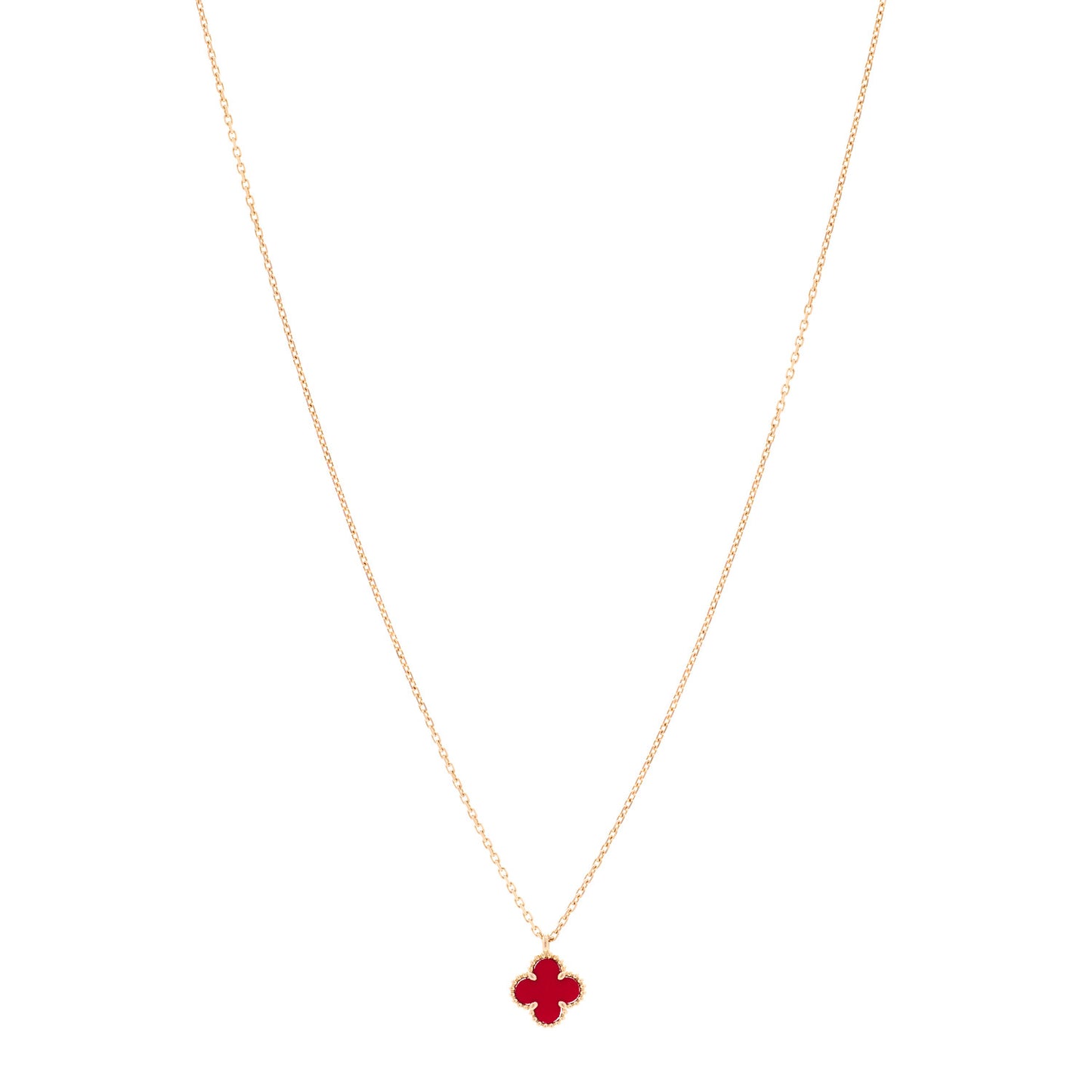 18K Rose Gold Carnelian Sweet Alhambra Pendant Necklace