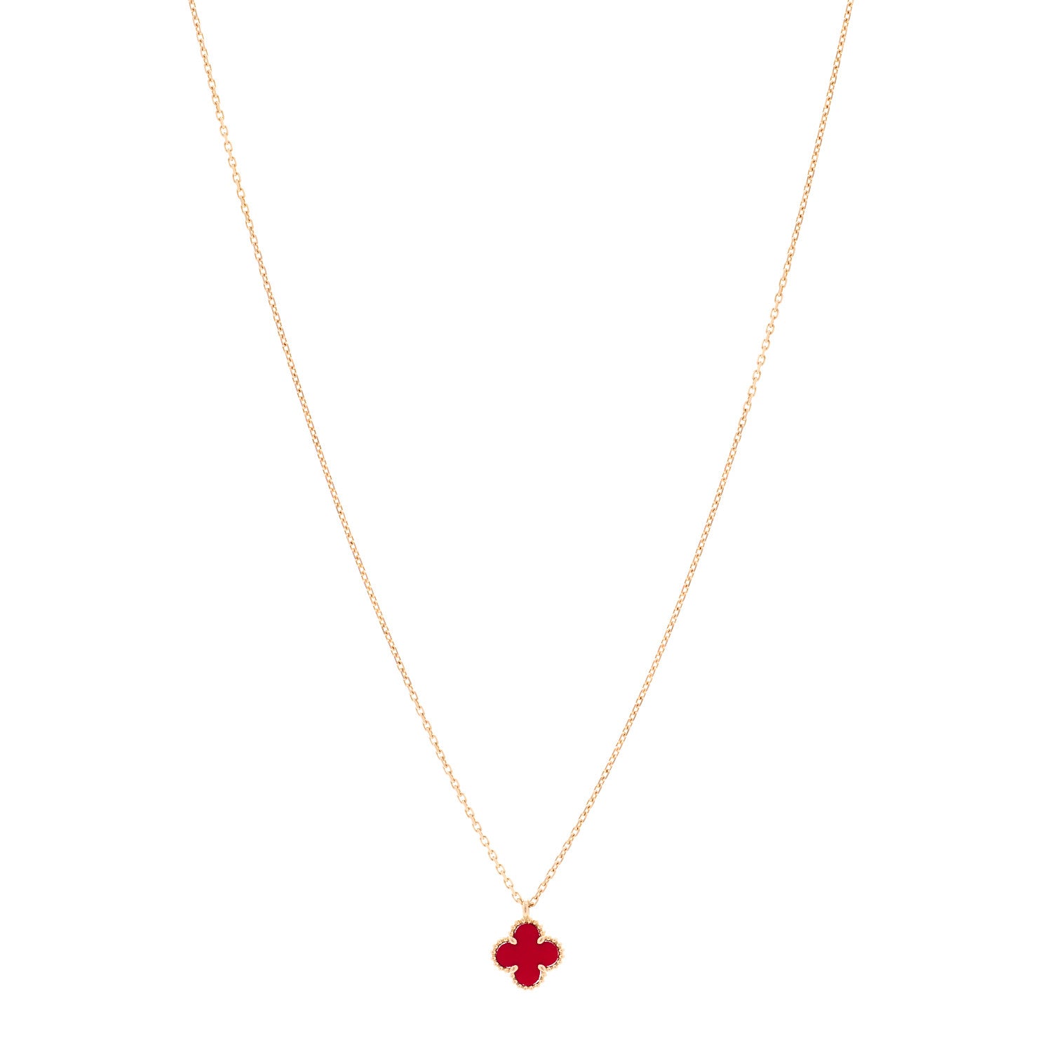 Van Cleef & Arpels 18K Rose Gold Carnelian Sweet Alhambra Pendant Necklace 1 of 4