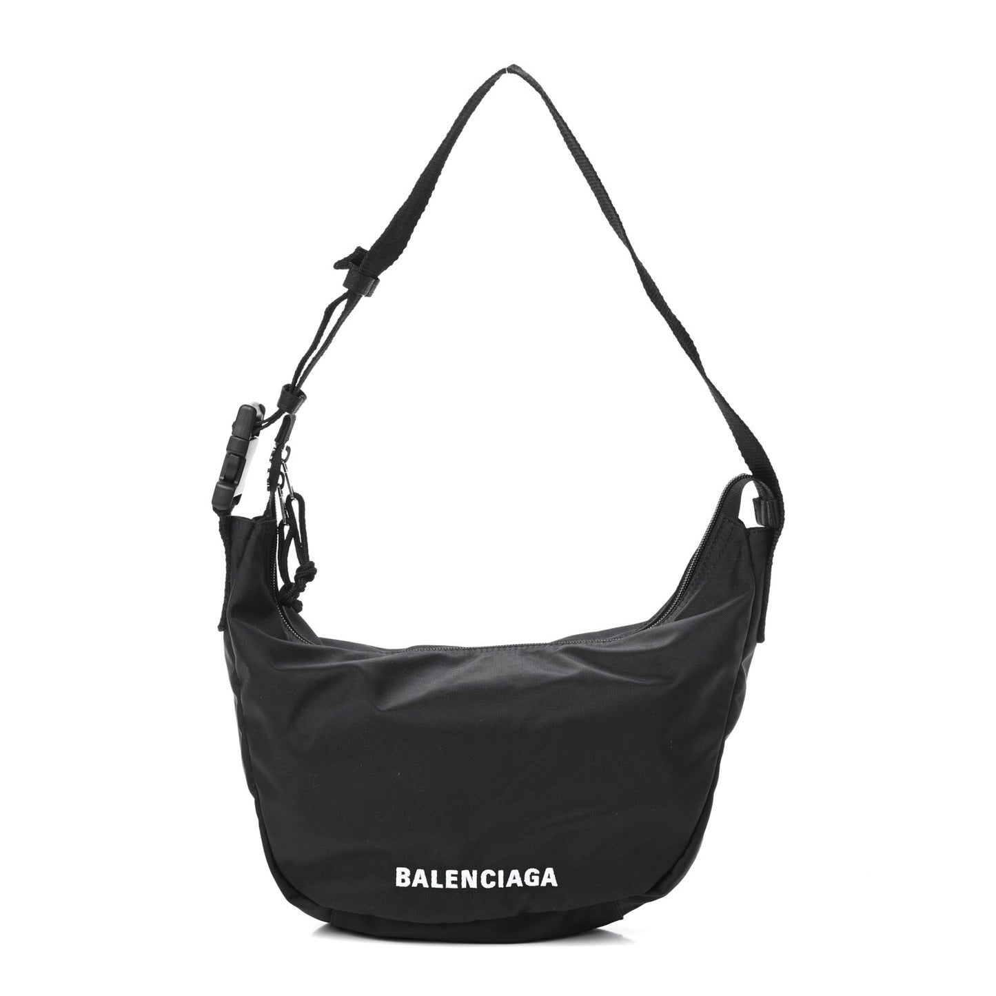 Recycled Sport Nylon Logo Embroidered Large Wheel Sling Bag Black White