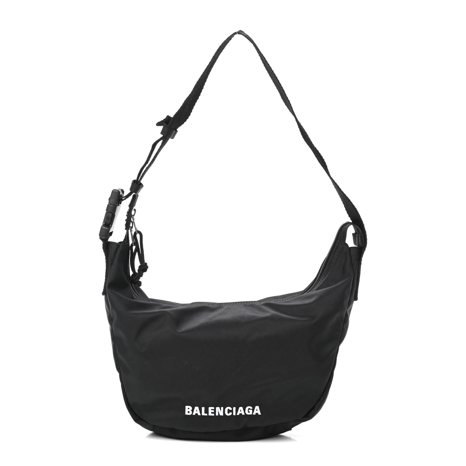 Balenciaga Recycled Sport Nylon Logo Embroidered Large Wheel Sling Bag Black White 1 of 9