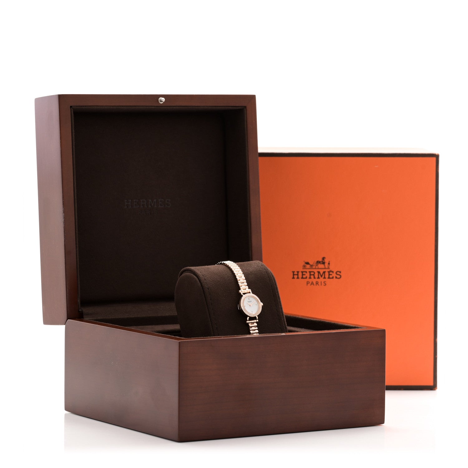 Hermes 18K Rose Gold Diamond Bezel 16mm Faubourg Quartz Watch 5 of 5