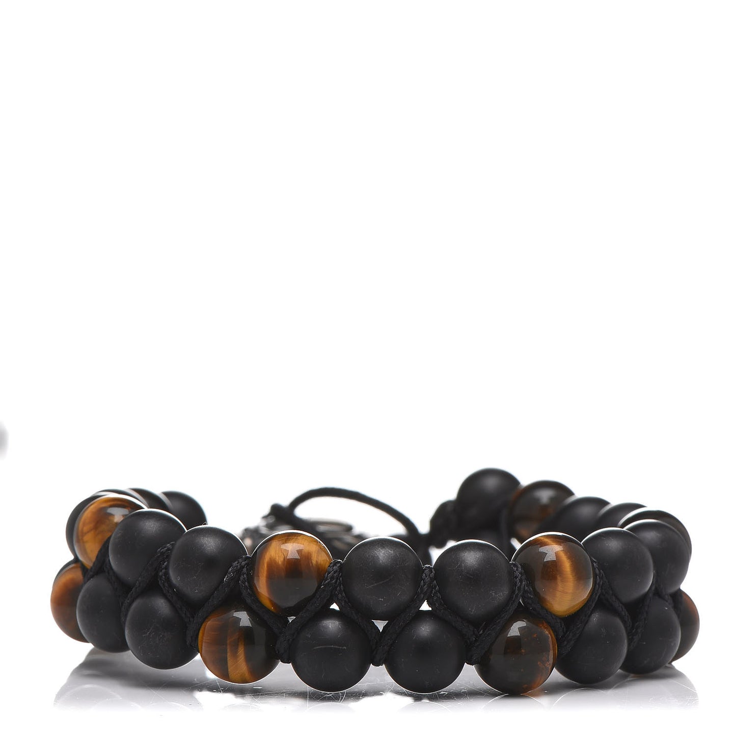 Sterling Silver Black Onyx Tiger Eye 8mm Spiritual Beads Two Row Bracelet
