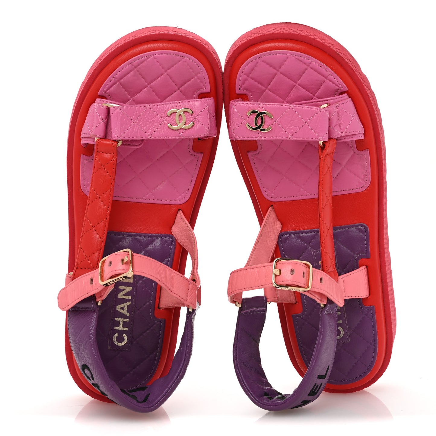 Lambskin Logo Platform Sandals 38 Red Purple Orange