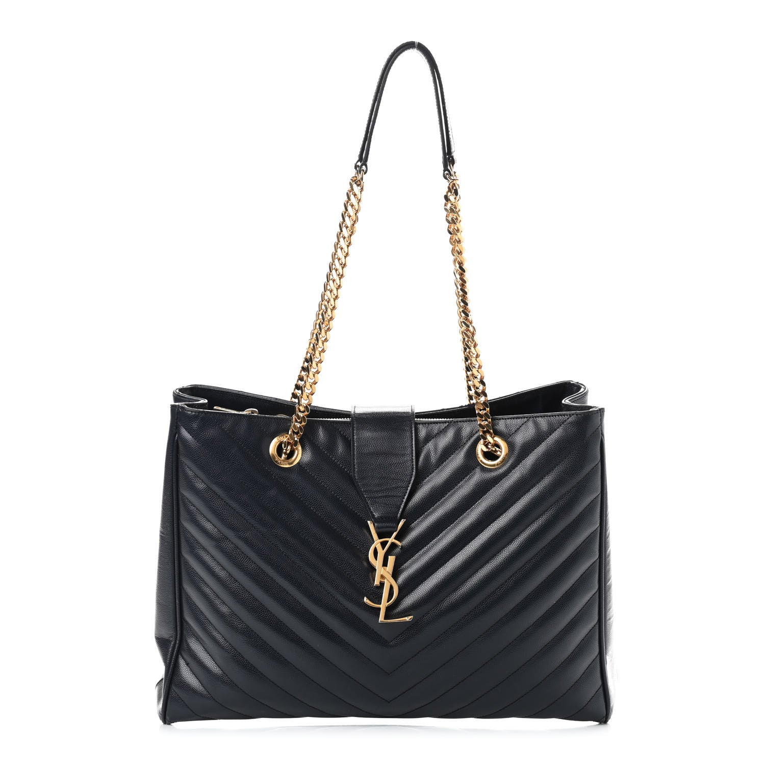 Saint Laurent Grain De Poudre Matelasse Chevron Monogram Shopping Bag Black 1 of 9