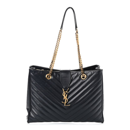 Saint Laurent Grain De Poudre Matelasse Chevron Monogram Shopping Bag Black 1 of 9