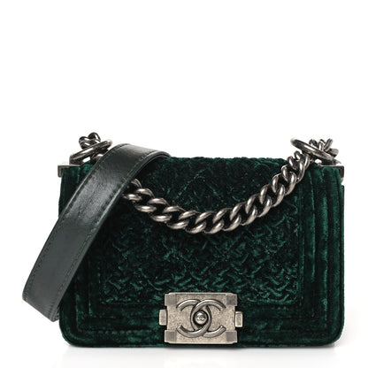 Chanel Velvet Quilted Mini Boy Flap Dark Green 1 of 8