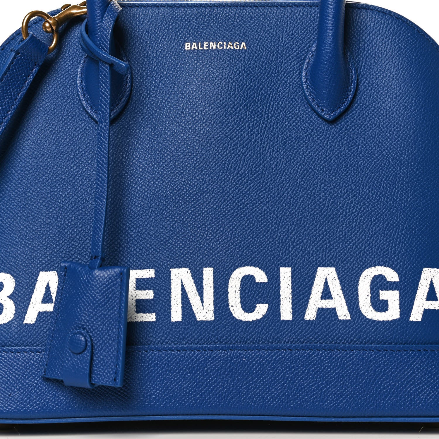 Balenciaga Signature Grained Calfskin Logo S Ville Top Handle Bag Bleu Roi White 8 of 10