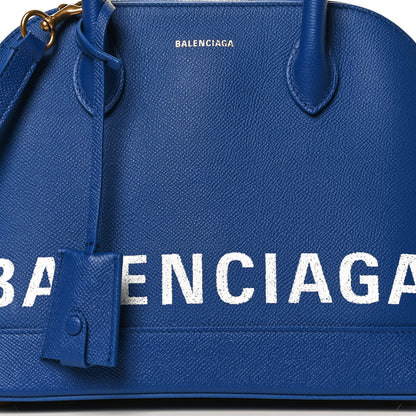 Balenciaga Signature Grained Calfskin Logo S Ville Top Handle Bag Bleu Roi White 8 of 10