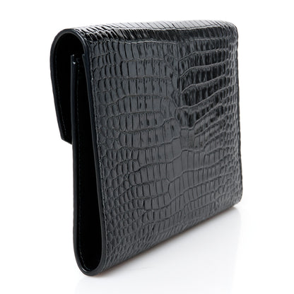 Saint Laurent Calfskin Crocodile Embossed Monogram Cassandre Flap Pouch Black 3 of 8