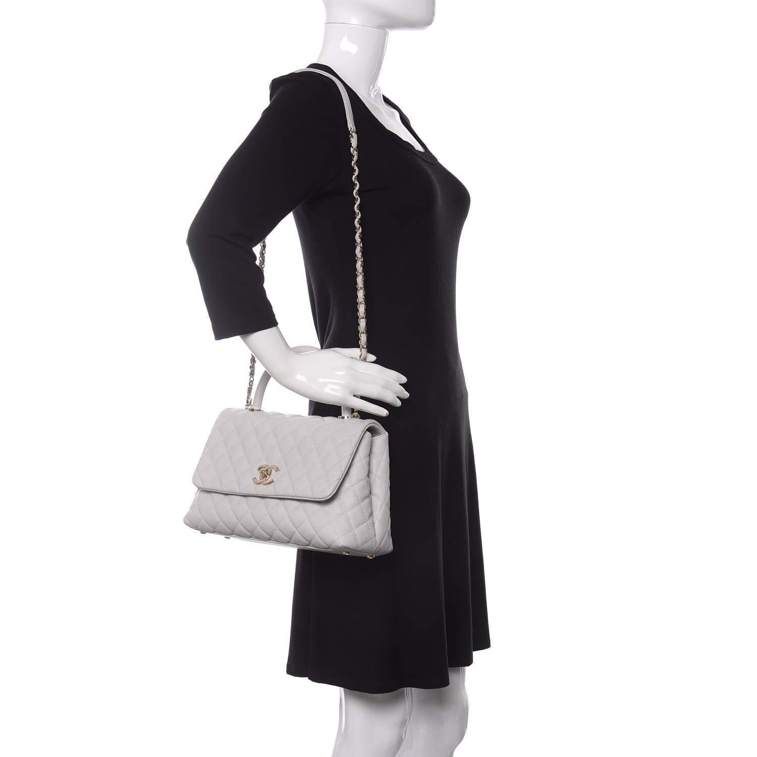 Chanel Caviar Quilted Small Coco Handle Flap Light Grey 2 of 12