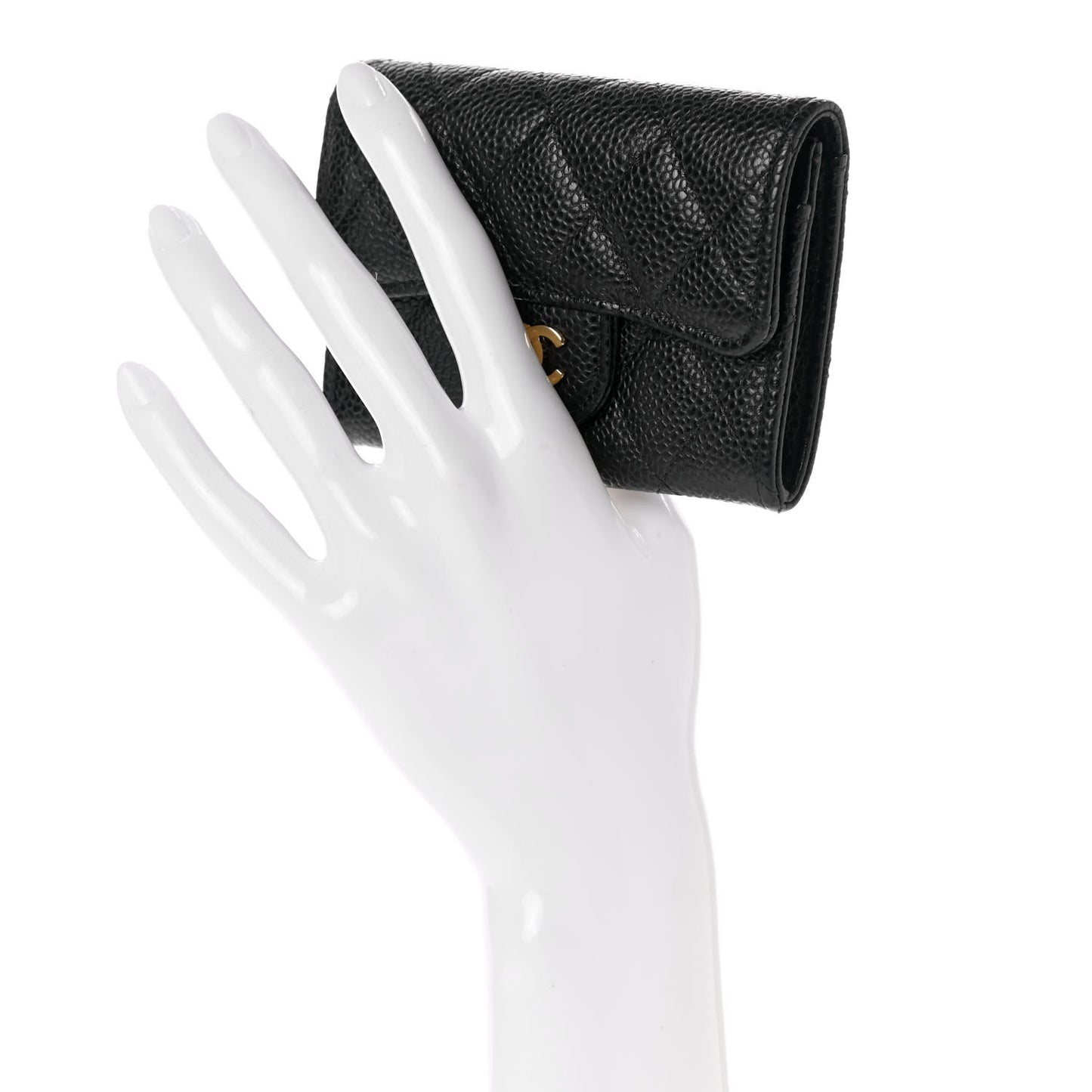 Caviar Quilted Flap Card Holder Black