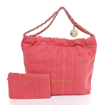 Chanel Washed Denim Quilted Chanel 22 Red 2 of 11