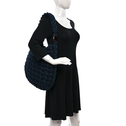 Chloe Jersey Woven Wooden C Shoulder Bag Navy 3 of 9