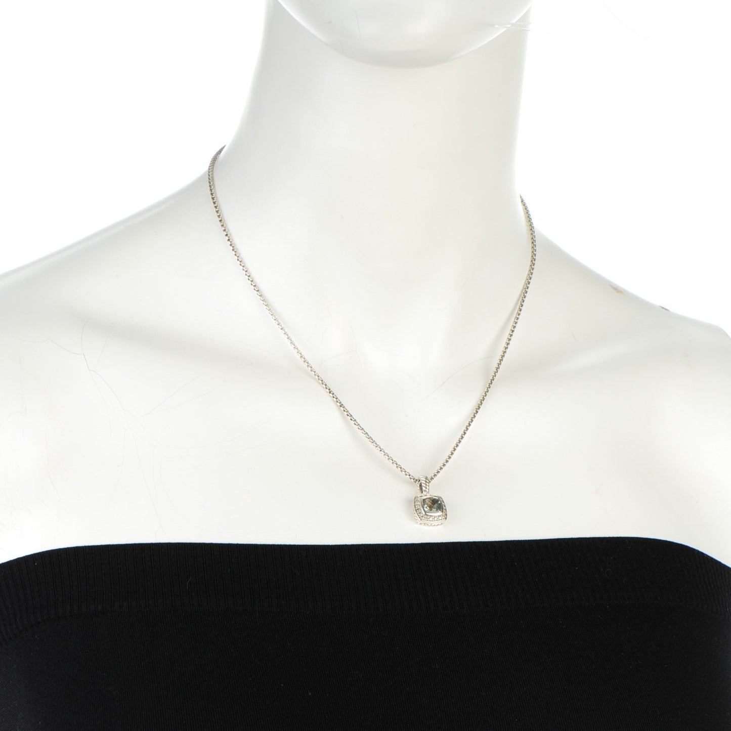 Sterling Silver Diamond Prasiolite 7mm Petite Albion Pendant Necklace