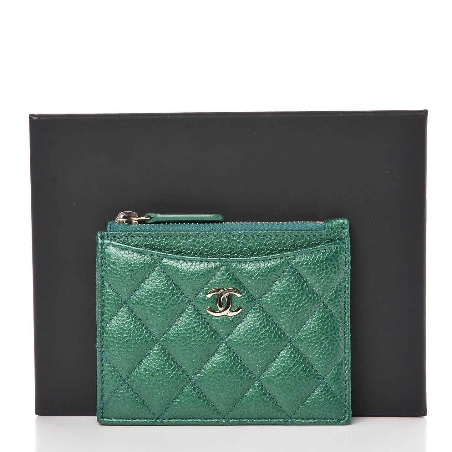 Metallic Caviar Quilted CC Zip Card Holder Green