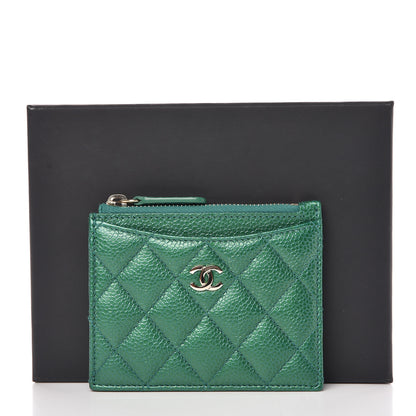 Chanel Metallic Caviar Quilted CC Zip Card Holder Green 8 of 8