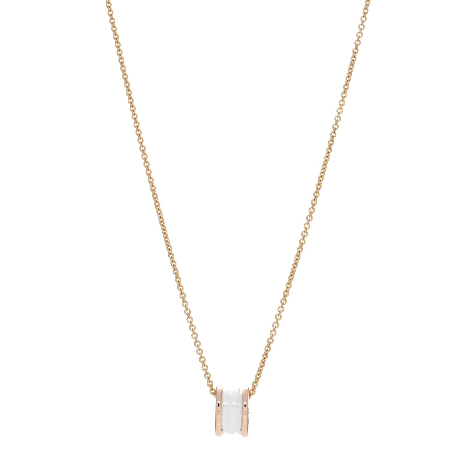 Bulgari 18K Rose Gold White Ceramic B.Zero1 Pendant Necklace 1 of 4