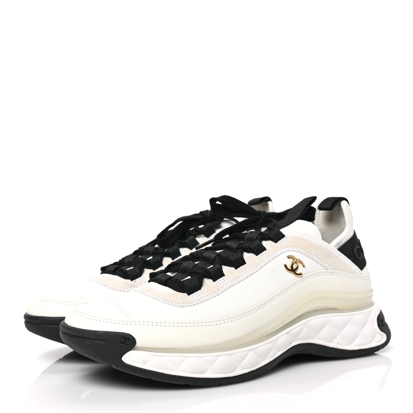 Velvet Calfskin Mixed Fibers CC Sneakers 40 Ivory Black