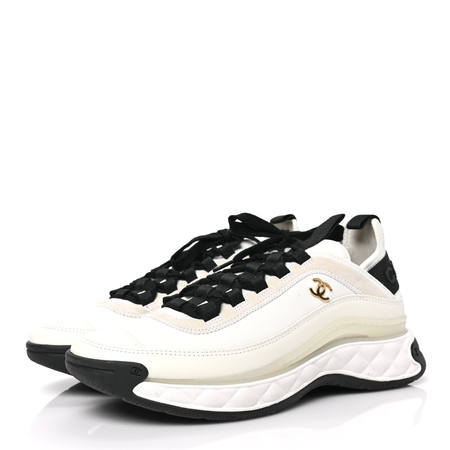 Chanel Velvet Calfskin Mixed Fibers CC Sneakers 40 Ivory Black 3 of 8