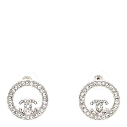 Chanel Crystal CC Round Earrings Silver 1 of 5