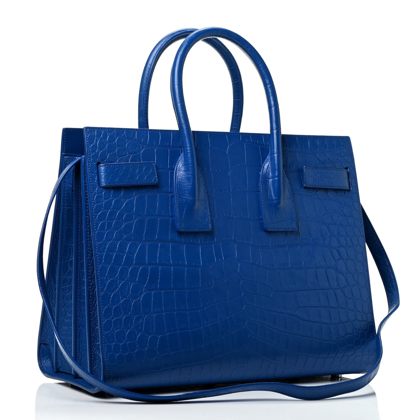 Calfskin Crocodile Embossed Small Sac De Jour Royal Blue