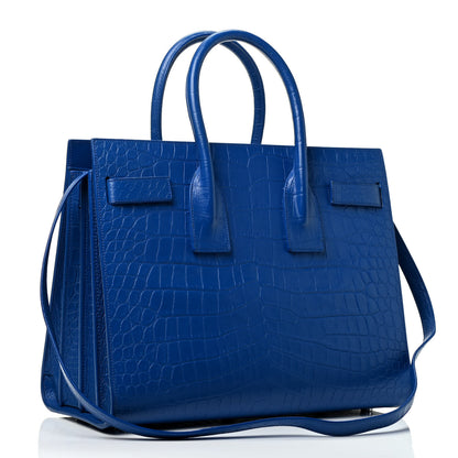 Saint Laurent Calfskin Crocodile Embossed Small Sac De Jour Royal Blue 2 of 4