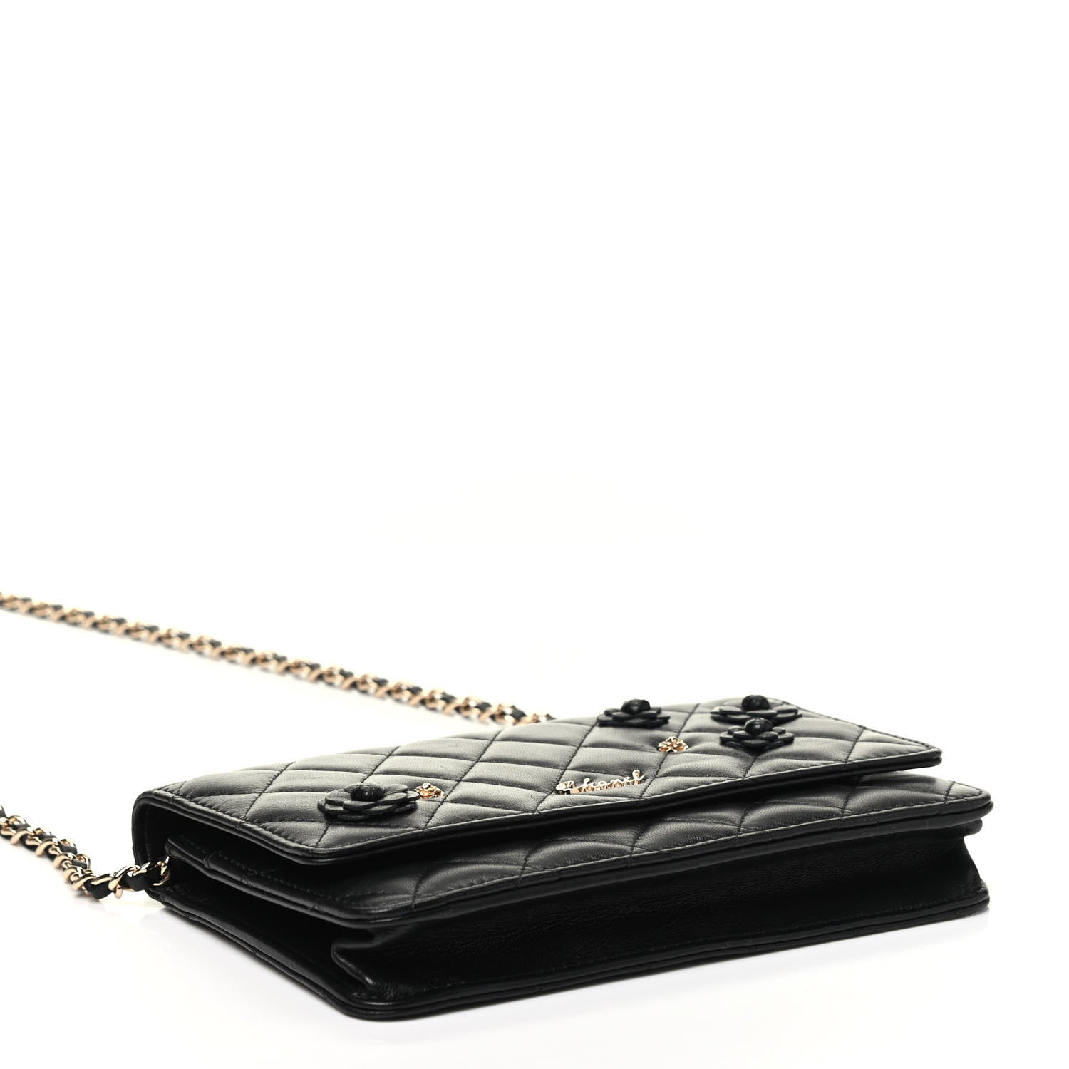 Chanel Lambskin Camellia Wallet on Chain WOC Black 4 of 10