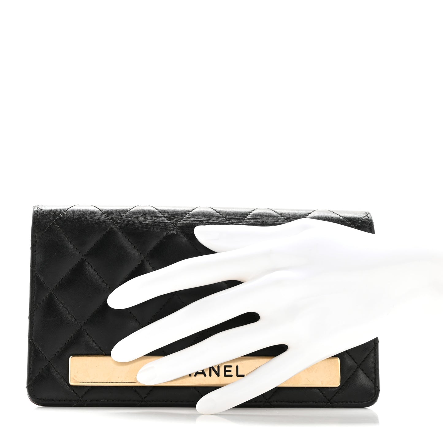 Lambskin Quilted Trendy CC Yen Wallet Black