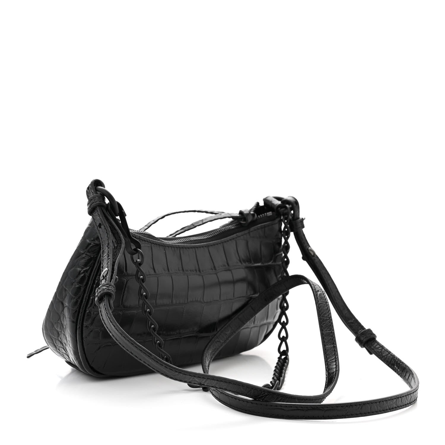 Balenciaga Extra Supple Calfskin Crystal Crocodile Embossed Le Cagole Mini Purse With Chain Black 3 of 12