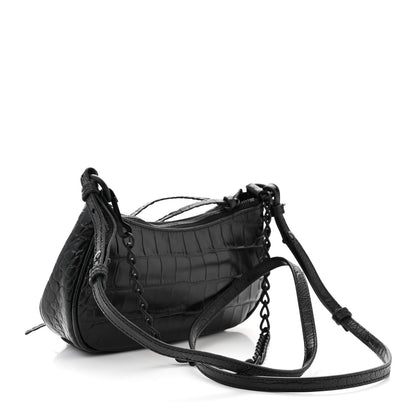 Balenciaga Extra Supple Calfskin Crystal Crocodile Embossed Le Cagole Mini Purse With Chain Black 3 of 12